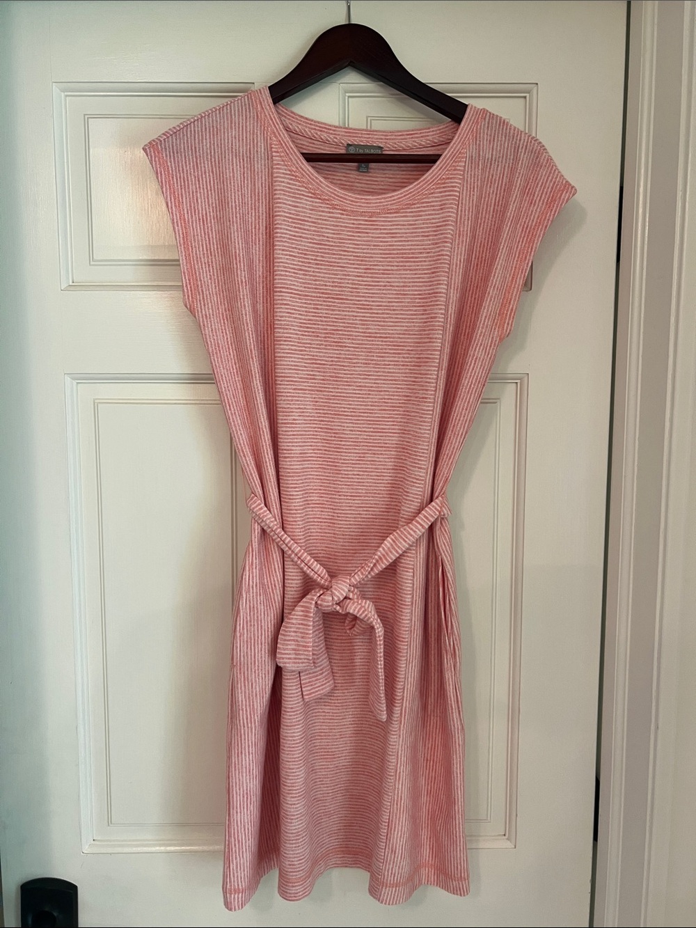 T by Talbot’s Women’s Pink Striped Tie-Waist Dress